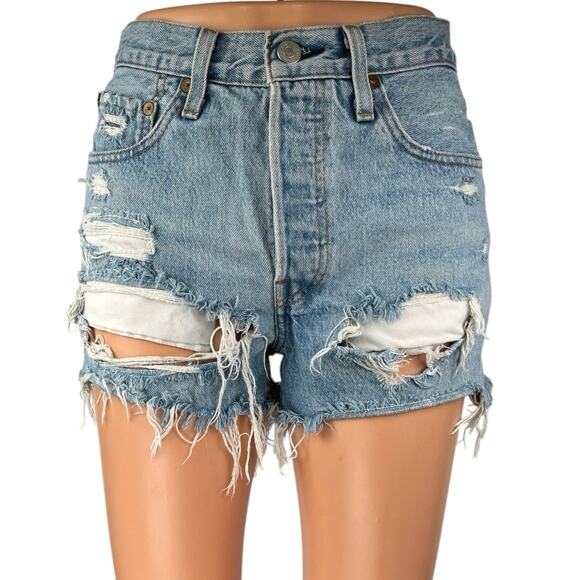 Levi's 501 Women's Blue High Rise Distressed Cut Off Denim Jeans Shorts Size S - Picture 1 of 5